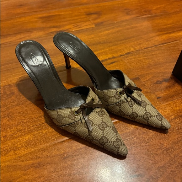 Gucci Canvas GG Monogram Mule Heels - Picture 1 of 3